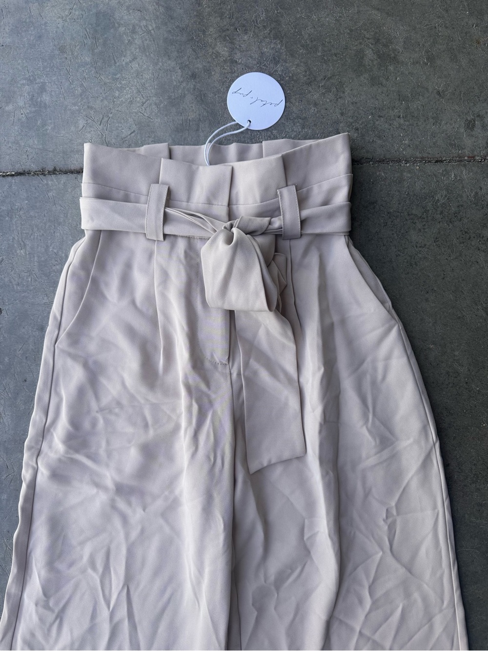 Petal & Pup High-Waist Wide Leg Tie-Waist Pants - Beige - Picture 3 of 5
